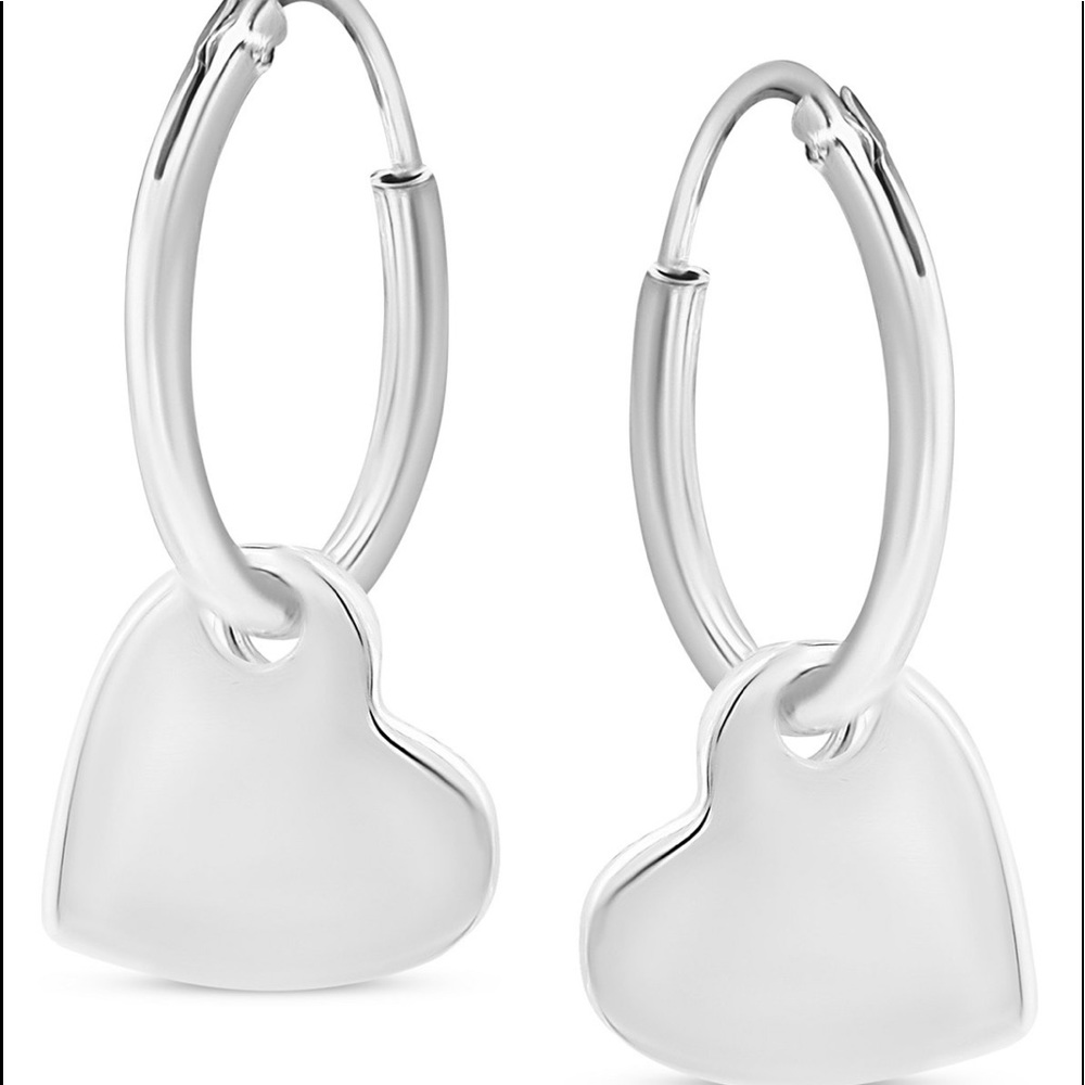 Dangle Heart Hoop Earrings in Sterling Silver